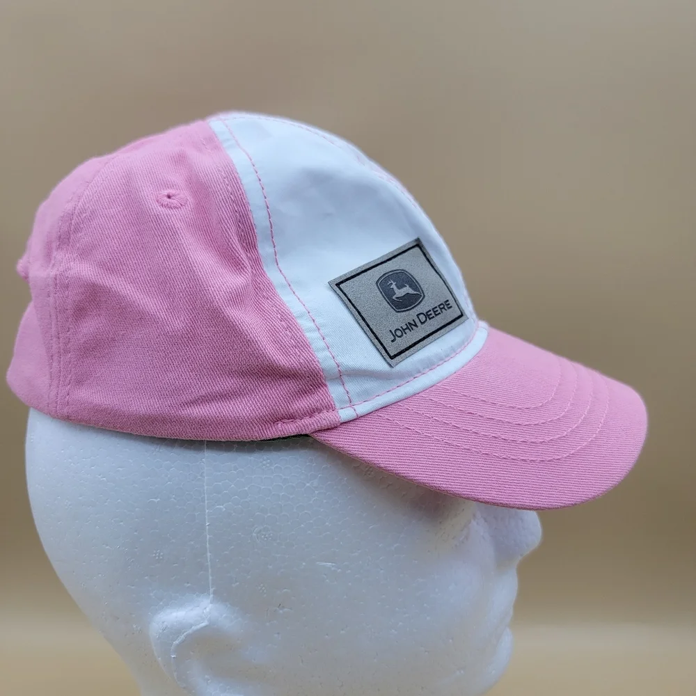 John Deere Toddler Girl's Hat Cap Pink White Horse Image One Size Stretch Back
